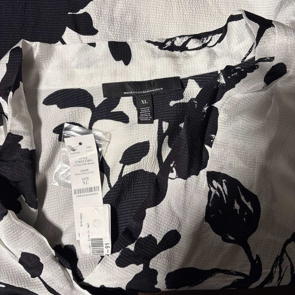 WHITE HOUSE BLACK MARKET Womens Knit TOP Long Sleeve BLACK White Size XL - Picture 6 of 7
